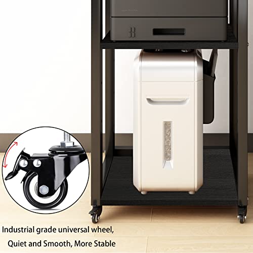 Natwind 3-Tier Movable Printer Stand With Storage Black Rolling Floor-Standing Deskside Shredder Computer Host Stand Adjustable Storage Shelf Rack On Wheels For Office Supplies Fax Scanner File Book #TOP4