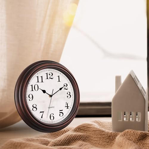 Image of Wall Clock, 12 Inch Vintage Retro Silent Quality Wall Clocks Battery Operated Non-Ticking, Round Decorative Kitchen Home Office Bedroom Living Room(Bronze)