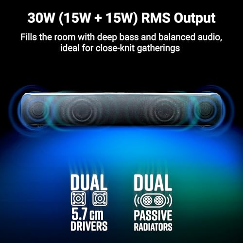Image of ZEBRONICS VITA BAR 201, Wireless Bluetooth Soundbar, 30 Watts, Upto 8 Hours Playback, Powerful Dual Drivers, Dual Passive Radiators, LED Indicator, BTv5.3 | USB | AUX