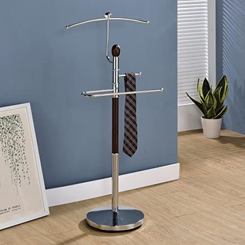 King's Brand Wood & Metal Suit Valet Rack Stand Organizer, Walnut Finish