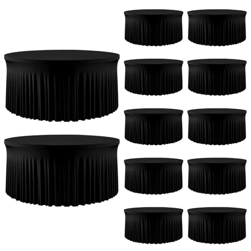GewoneLife 6FT Black Round Spandex Tablecloth 12 Pack – Stretch Fitted Round Table Cover for 72 Inch Tables, Wrinkle Free Elastic Tablecloth for Wedding Reception, Party, Banquet, Catering Event Decor