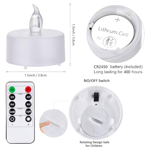 Image of Flameless Led Tea Lights Candles with Remote and Timer,12Pack Battery Operated Electric Candle,Bright Flickering Votive Tealight,Last 400+Hours,for Weddings Holiday Party Decor (Warm White)