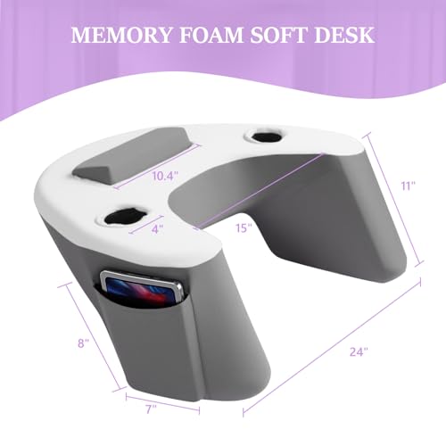 Image of Ergonomic Lap Desk Pillow with Cooling Memory Foam - Gaming Cushion for Bed, Laptop Support, and Reading Pillow with Armrest for Comfort at Home, Office, or Travel (Grey)