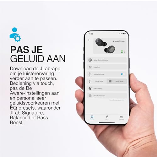 JLab Go Air Pop+ True Wireless Earphones, Bluetooth Earbuds, Oordopjes Draadloos with 35H+ Speeltijd, In Ear Headphones with Microfoon, Oplaaddoos, JLab App, Middernacht Zwart - Afbeelding 4