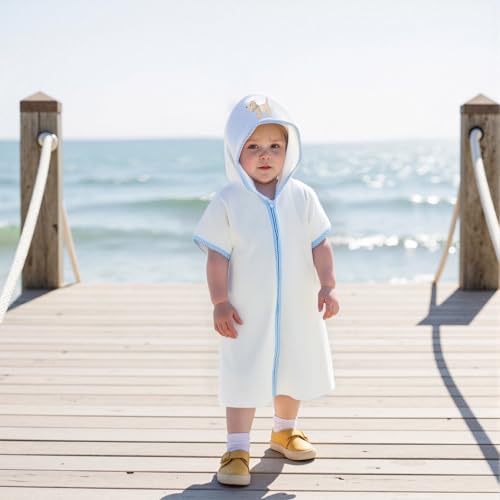 Toddler Girl Boy Terry Swimsuit Cover-up Short Sleeve Hooded Embroidery Pool Beach Bathing Suit Kids Summer Swimwear2