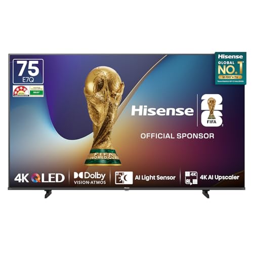 Image of Hisense 189 cm (75 Inches) 4K Ultra HD Smart QLED TV | Dolby Vision Atmos, HDR10+ | 30W Powerful Speakers | AI 4K Upscaler | ALLM | MEMC | HDR 10+Decoding | Voice Control | VIDAA OS | 75E7Q (Black)