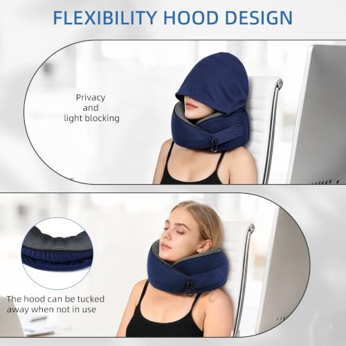 Image of Travel Pillow for Airplane, Hooded Memory Foam Neck Pillow for Sleeping