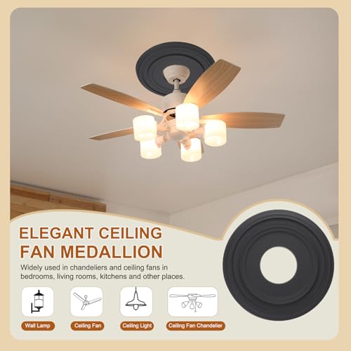 Image of PATIKIL Ceiling Medallion, 12 inch OD x 4 inch ID PU Decorative Ceiling Light Medallion Chandelier Medallion Molded Ceiling Light Cover Plate for Ceiling Light Fixtures Fans, Black