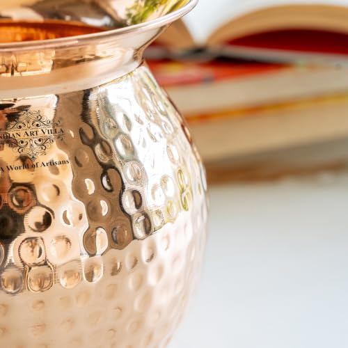 Image of INDIAN ART VILLA Pure Copper Hammered Design Lota Kalash, 850 ML, Set of 1, for Pooja, Worship