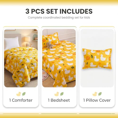Image of VAS COLLECTIONS Single Bed Comforter Set 220 GSM Microfiber | Ultra Soft AC Comforter with Flat Bedsheet (60x90 Inches) & 1 Pillow Cover | 3 Pc Bedding Set (Duck Print) | 3 Pc Bedding Set