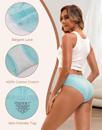 INNERSY Women's Cotton Bikini Underwear High Cut Lace Hipster Panties 4-Pack3