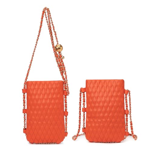 Image of myfriday Mini Quilted Crossbody Purse, Chain Strap Summer Shoulder Bag | Metal ball chain adjuster, snap closure and lightweight phone pouch add cute summer carry for holidays and shopping