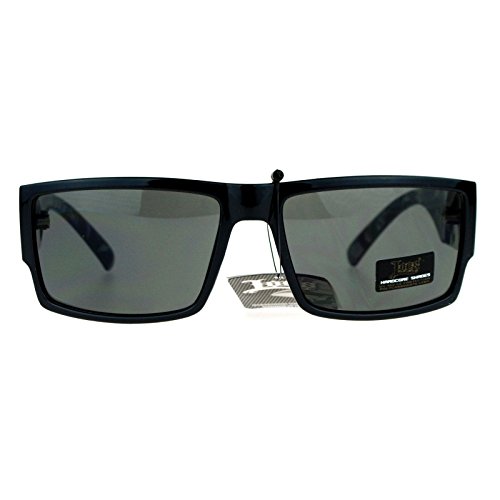Mens Locs Sunglasses Rectangular Gangster Frame Marijuana Print Black/Green2
