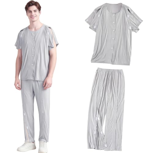 Image of Adaptive Post Surgery Pajama Set,Side Tear Away Patient Clothes for Men(Gray,L)