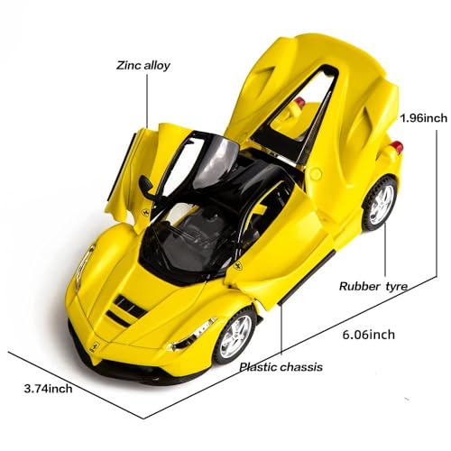 Image of 1:32 LaFerrari Toy Car, Metal Pull Back Diecast Model Car with Openable Doors, Sound & Light, Gifts for Kids (Yellow)