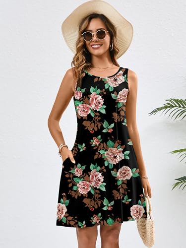 Image of Heymoments Women's Summer Sleeveless Crewneck Dresses Casual Loose Fitted Tank Sundress with Pockets