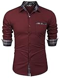 COOFANDY Men's Dress Shirt Long Sleeve Slim Fit Button Up Shirts Wine Red Large