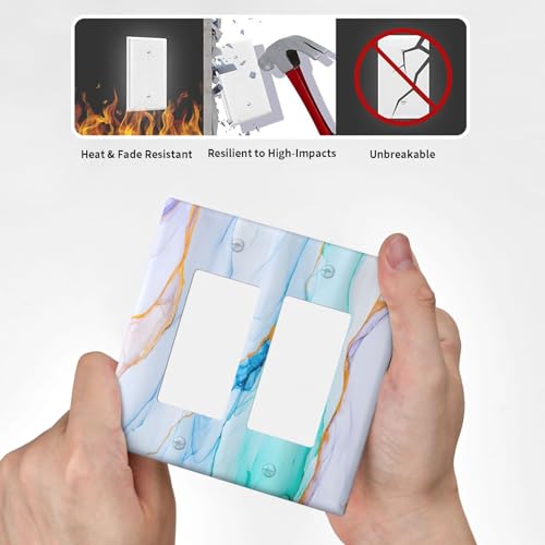 Decorative Outlet Covers Modern Ink Blue Green Marble Texure 2 Gang Light Switch Cover Plate Double Rocker Wall Plate Switch Plate Covers Faceplate for Kitchen Bathroom Home Decor