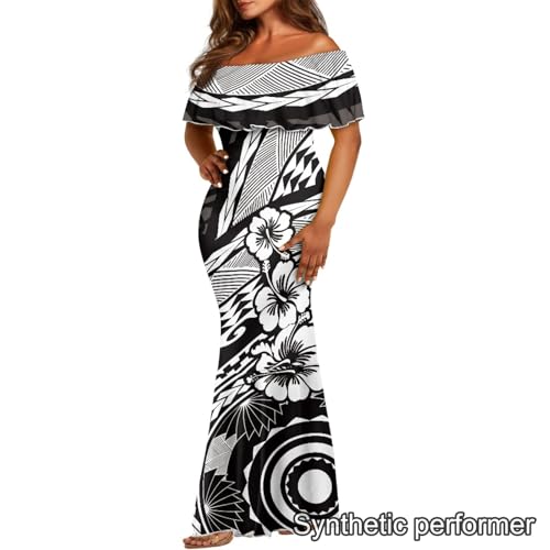 Image of Polynesian Dresses for Women Off Shoulder Maxi Dress Puletasi Samoan Dresses S-7XL