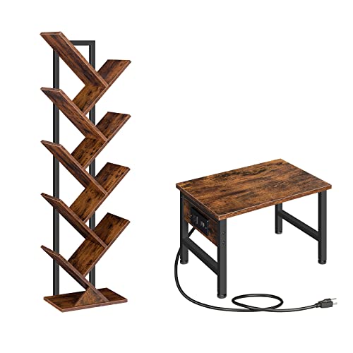 Hoobro Tree Bookshelf, 9-Tier Bookcase Wooden Shelves Desktop Printer Stand With Charging Station Bf08Sj01-Bf01Ups01 #TOP13
