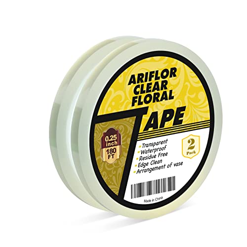 Ariflor 2Packs Clear Floral Tape - 1/4" Wide Floral Vase Tape, Clear Waterproof Floral Tape For Fresh Flower Bouquets And Flower Arrangements Crafts (0.25Inch*2Packs) #TOP1