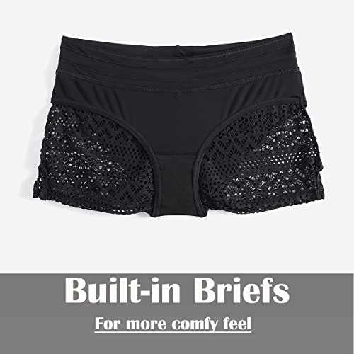 Women's Lace Swim Shorts Drawstring Bathing Suit Shorts Board Shorts Bottoms Hollow Swimsuit Boy Shorts2