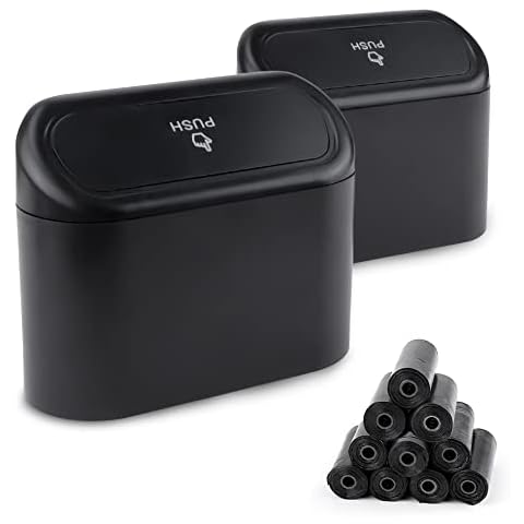 HMIEPRS 2Pcs Car Trash Cans with Lid, Mini Car Trash Bin with 150Pcs Trash Bags, Portable Hanging Trash Can Car, Small Waterproof Garbage Can for Storage and Organization Cover