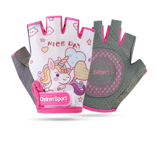 Image of PROBEROS Fingerless Riding Gloves for Kids Teen Girls Unicorn Skating Anti-Slip Padded Palm Design Breathable Sweat-Absorption Outdoor Sport Gloves, Size-S