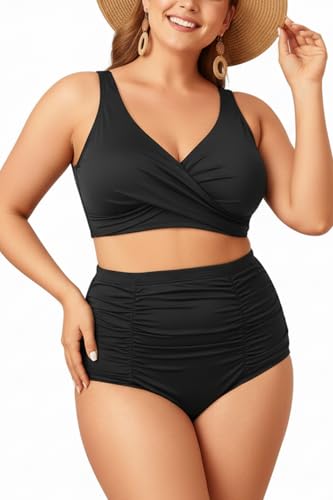 Holipick Two Piece Plus Size Swimsuits for Women High Waisted Bikini Tummy Control Bathing Suits Twist Front Swimwear2