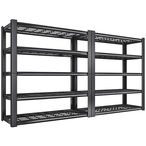 REIBII 2-Pack Commercial Heavy Duty Shelving, 3010 LBS Capacity per Shelf 72" H Industrial Storage Rack, 5-Tier Adjustable Boltless Rivet Metal Shelving Unit for Warehouse Garage Workshop Retail Store