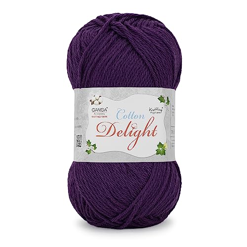 Image of Ganga Acrowools Cotton Delight, Dk Weight Cotton Yarn, Oekotex Class L Certified 100G, 169M COD011 Witch Purple