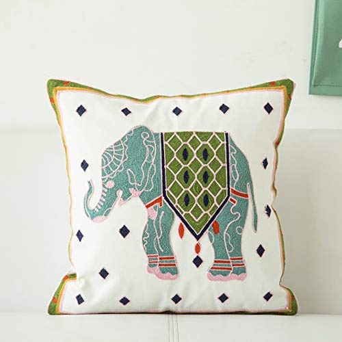 Vogol Hand Made National Embroidery Bohemian Housewarming Car Home Decoration Cushion Cover Pillowcase, Blue Elephant Design Square Linen Textured Throw Pillow Cover, 18 X 18 Inch #TOP1