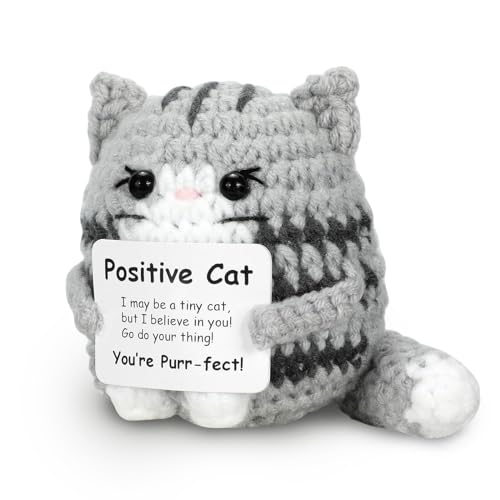 Meanju Positive Geschenke Katze Kuscheltier Lustige Geschenke für Frauen Pocket Hug Katzen Plüschtier Glücksbringer Kreative Gehäkelte Katze Puppe Gute Besserung Mutmacher Geschenk