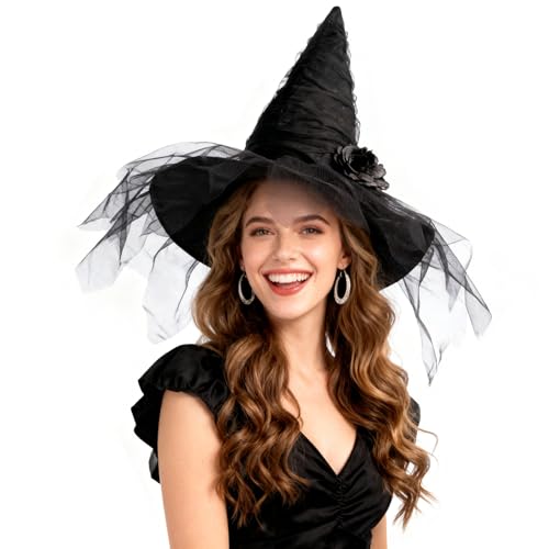 Chapeau de sorcière pointu noir Halloween accessoire de costume épuré
