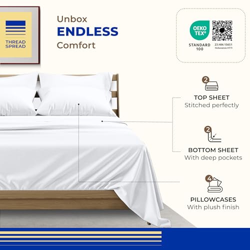 Image of THREAD SPREAD Egyptian Cotton Sheets King Size Pack of 2-1000 Series High Thread Count King Size Sheets Set (8 PC, White), 16 inch Snug Fit Deep Pocket, Sateen Weave Ultra-Soft Hotel Luxury Sheet Set