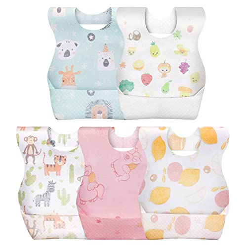 Buyockss 50 Pcs Disposable Bibs, Baby Bibs For Girls And Boys, Travel Bibs With Individual Package, Large Pocket, Waterproof And Adjustable #TOP6