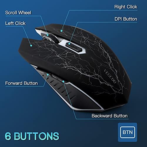 VEGCOO Wireless Gaming Mouse, C8 Silent Click Wireless Rechargeable Mouse with Colorful LED Lights and 2400/1600/1000 DPI for Laptop and Computer (C11 Black)