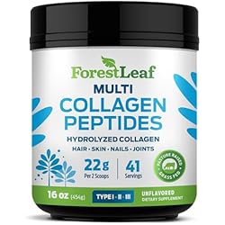 ForestLeaf Collagen Peptides Powder Unflavored - Hydrolyzed Grass Fed Keto Collagen Protein Powder Type 1, 2 & 3 - Vital Hair, Skin, Nails, Joints, Recovery, 11g Per Serving