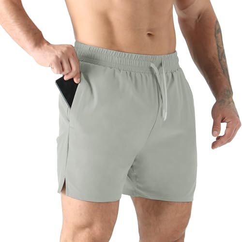 Jupmov Leichte Jogginghose Sport Shorts Herren Kurz 5 Inch mit Verdecktem Reißverschluss Tasche Trainingshose Short Hose