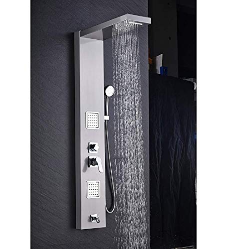 Colonne de douche moderne acier inoxydable gris avec mitigeur mural et écran de douche