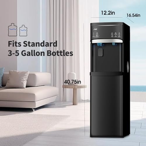 IKT Self-Cleaning Bottom Loading Hot and Cold Water Dispenser with Ice Maker for 5 Gallon Bottle 22lbs Daily Capacity Empty Bottle Alert Black