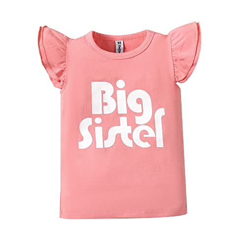 Image of Big Sister Shirt Big Sister Announcement Toddler T Shirts Promoted to Girls Outfit Ruffle Sleeve Shirt Sleeveless Top Blouse