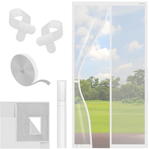 KESSER® Fliegengitter Tür Magnetisch, 90x200cm Insektenschutz Balkontür & Terrassentür, Mückenschutz Selbstschließend, ohne Bohren mit Klett, Reißfest, Luftdurchlässig, Haustierfreundlich, Weiß