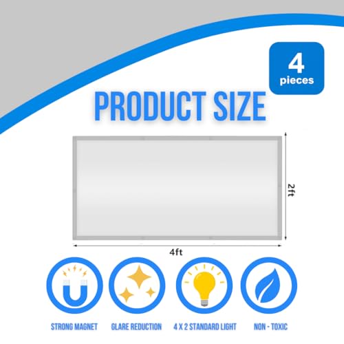ShadeMAGIC Fluorescent Light Covers for Classroom or Office - Light Filter Pack of (4); Eliminate Harsh Glare That Causing Eyestrain and Head Strain. Office Classroom Decorations Light Diffusers Gray