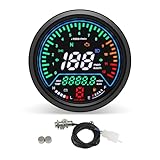 Universal Motorcycle Speedometer with Tachometer 12000 RPM, 6 Gear, Mileage, Volt, Oil Level, Indicator Light Km/h MPH LCD Anti-Glare 12V Digital Speedometer for Motorcycle Gauge Cluster