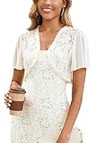 Torera Mujer Encaje Bolero Chaqueta Chaleco Cárdigan Corto Crochet Través Manga Corta de Malla Boda Corta Fiesta Elegante Beige S
