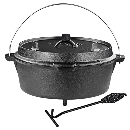 Gusseisen Feuertopf Dutch Oven Schmortopf Kessel Topf 12 l für Lagerfeuer Feuerstelle Grill