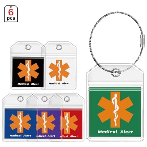DISONCARE Medical Equipment Luggage Tag Cruise Insulin Diabetic Supplies Medic Alert Tags Replaceable Inside Label Card, Diabetic Gifts, with QR Code Save Online Medical Profile - 6 Pack(Small) Cover