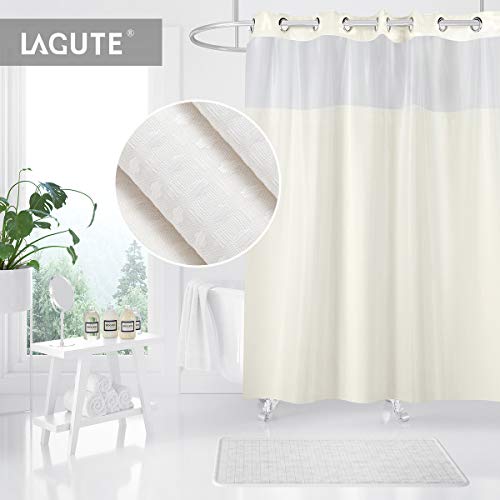 Lagute SnapHook Shower Curtain w/ Snap-In Liner | Bathroom Curtain with Removable Polyester