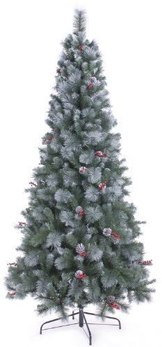 Festive Productions TFVP/210 - Árbol de Navidad Artificial con Efecto congelado, Frutos y Conos (2,10 m), Color Verde